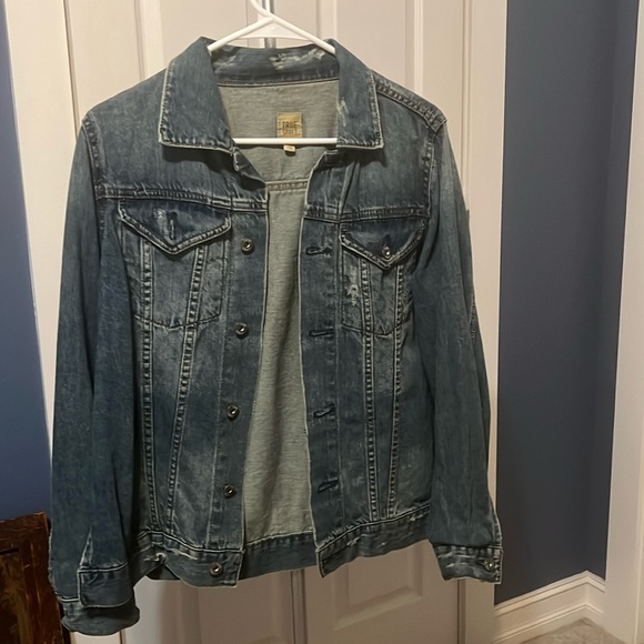 True Craft Split Side Distressed Blue Jean Jacket - Picture 1 of 8